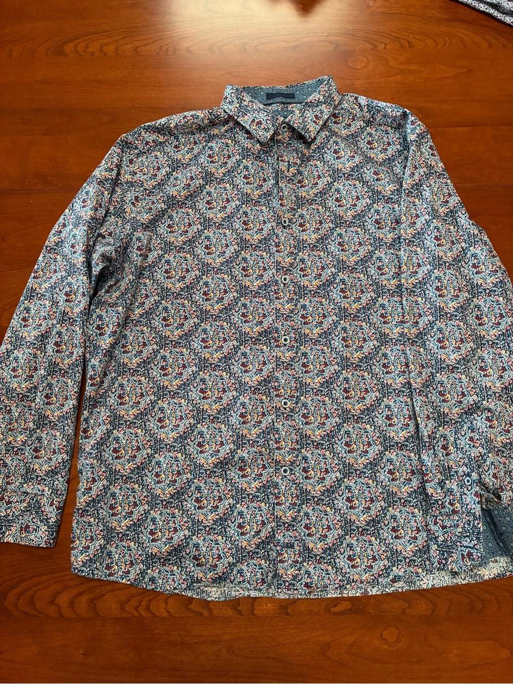 Johnston & Murphy Blue Multi Medallion Print Button-Down Shirt — large